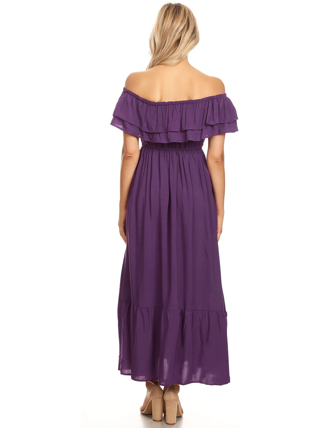 Grecian Ruffle Stretch Maxi Long Dress - Image 35