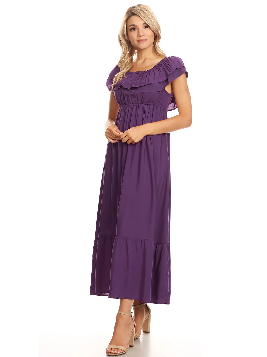 Grecian Ruffle Stretch Maxi Long Dress - Image 37