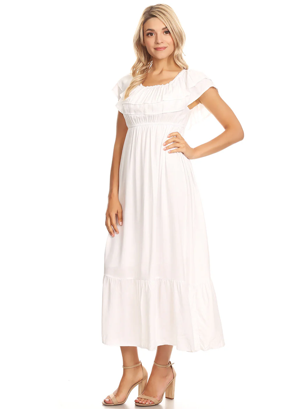 Grecian Ruffle Stretch Maxi Long Dress - Image 4