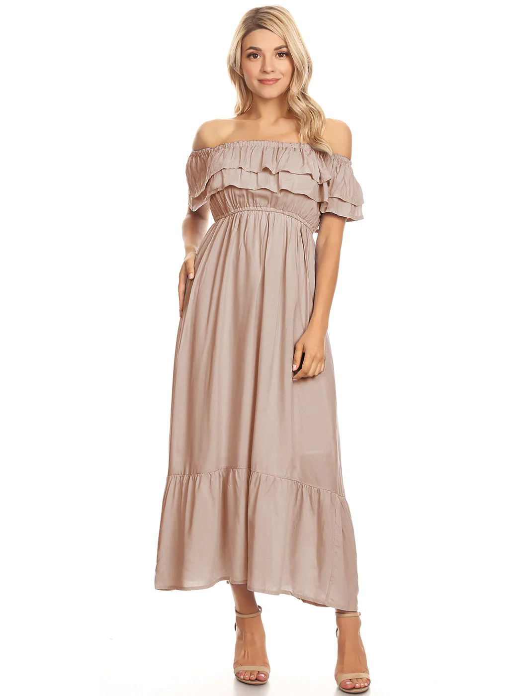 Grecian Ruffle Stretch Maxi Long Dress - Image 47