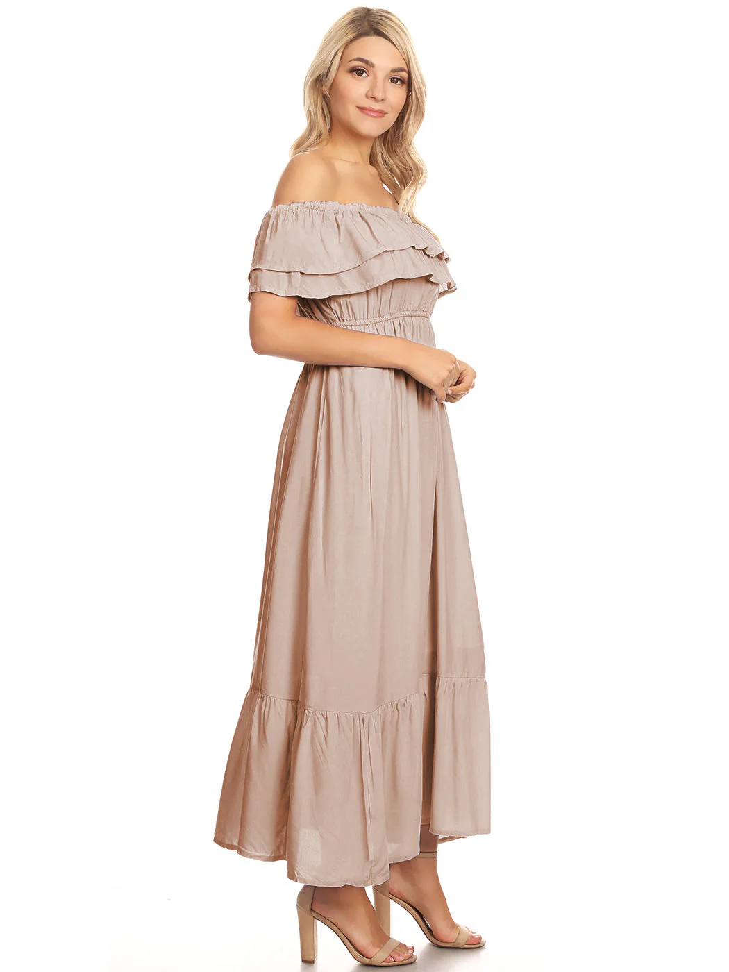 Grecian Ruffle Stretch Maxi Long Dress - Image 49