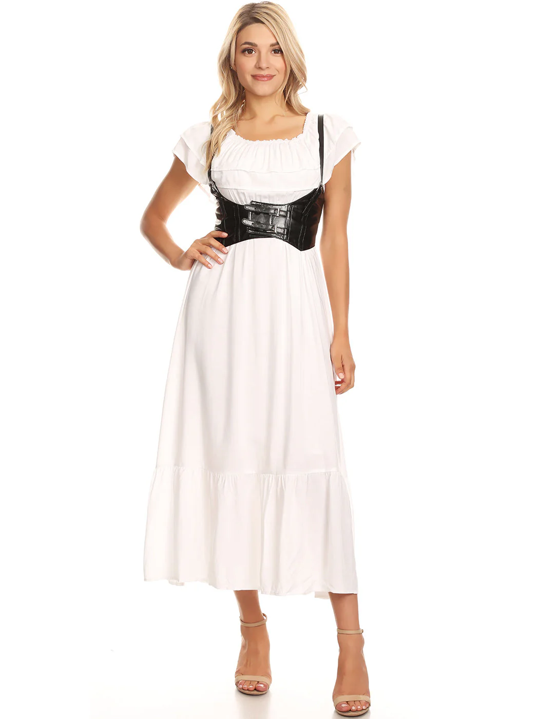 Grecian Ruffle Stretch Maxi Long Dress - Image 5