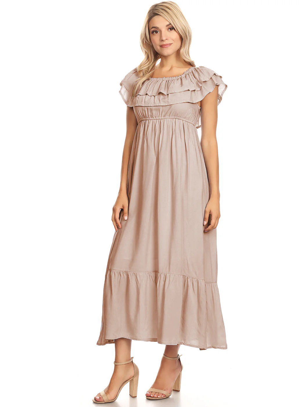 Grecian Ruffle Stretch Maxi Long Dress - Image 50