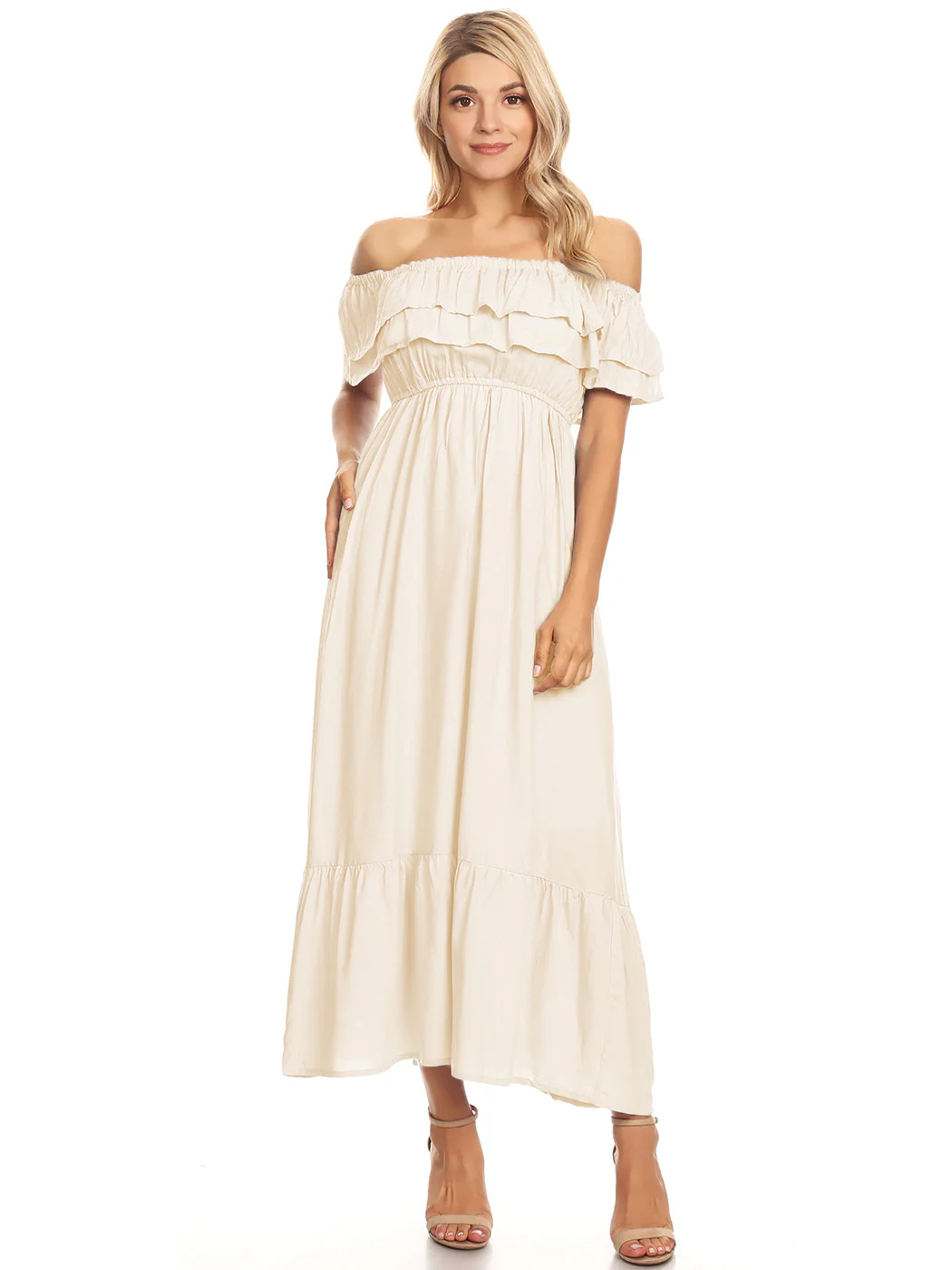 Grecian Ruffle Stretch Maxi Long Dress - Image 7