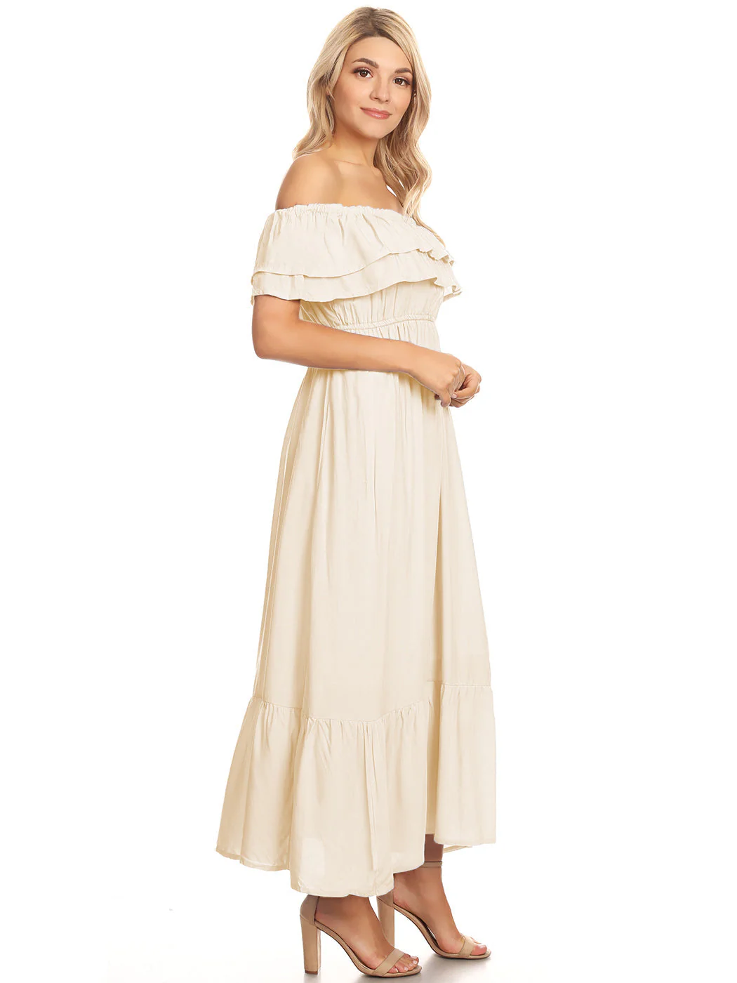 Grecian Ruffle Stretch Maxi Long Dress - Image 9