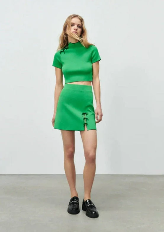 Green Mini Slit Ribbon Skirt - Image 3