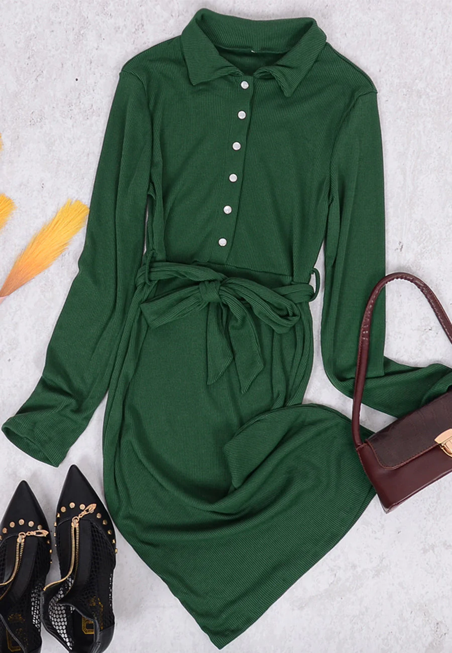 Half Button Front Shirt Dress - Image 3