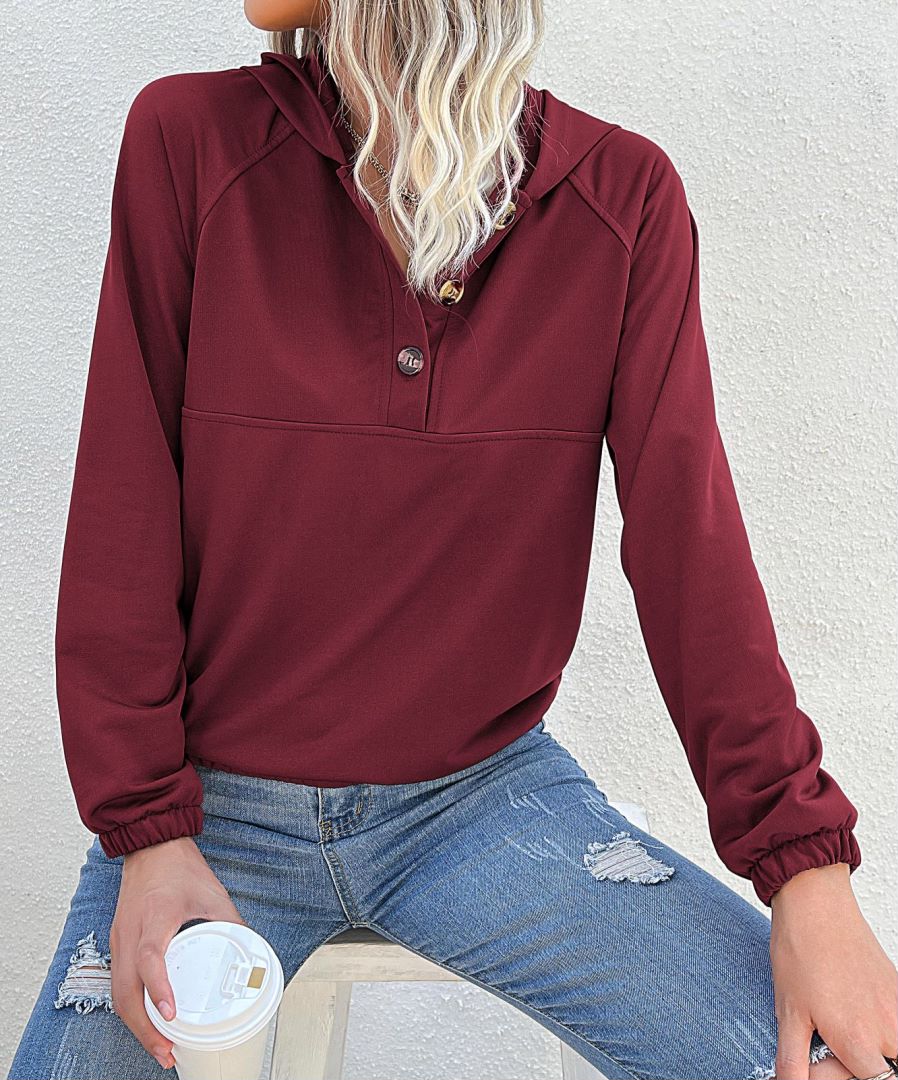 Half Button Hooded Sweatshirt - Image 15