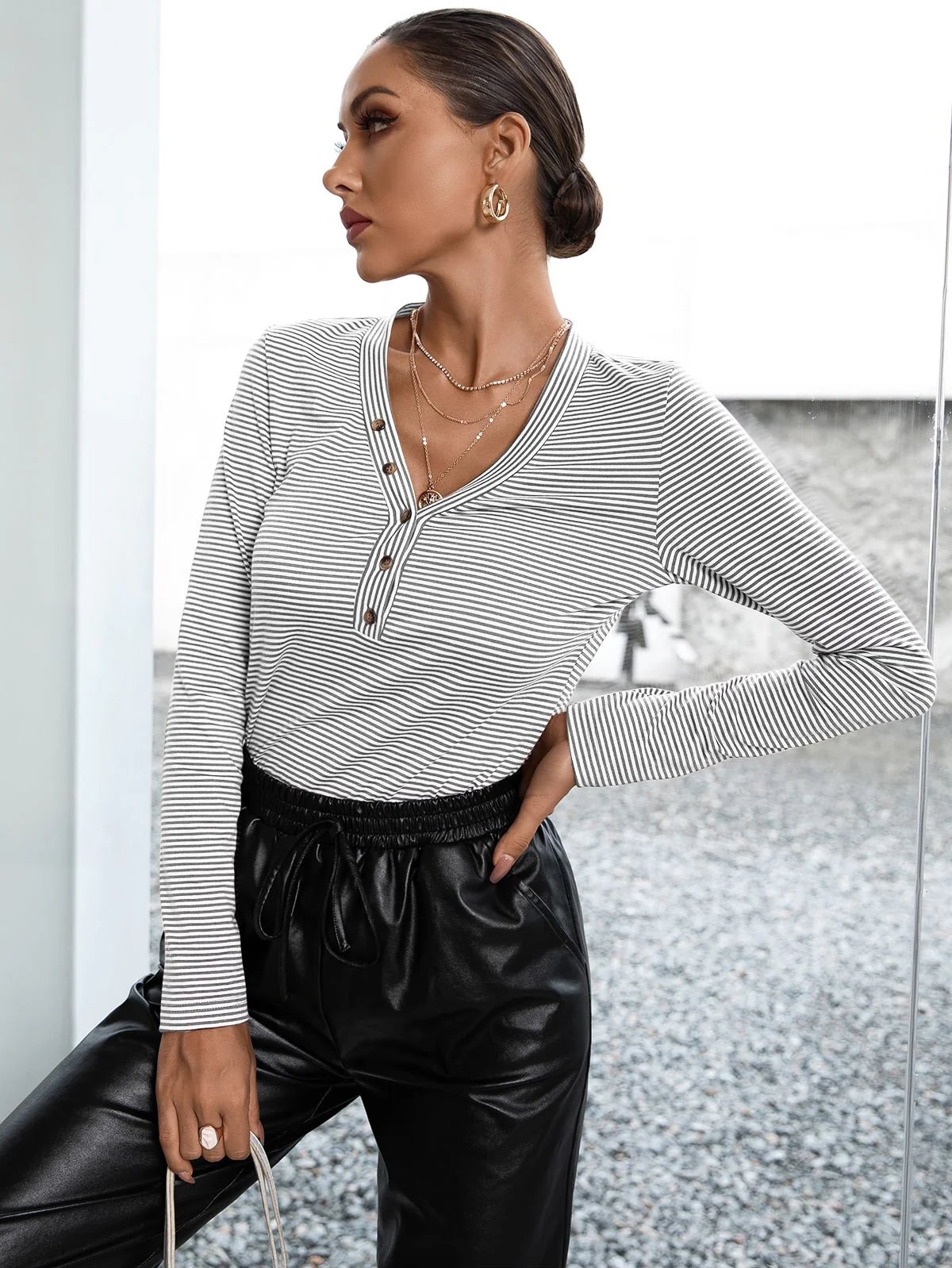 Half Button Striped Top - Image 10