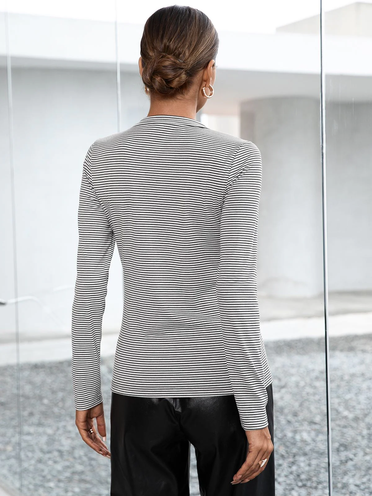 Half Button Striped Top - Image 2