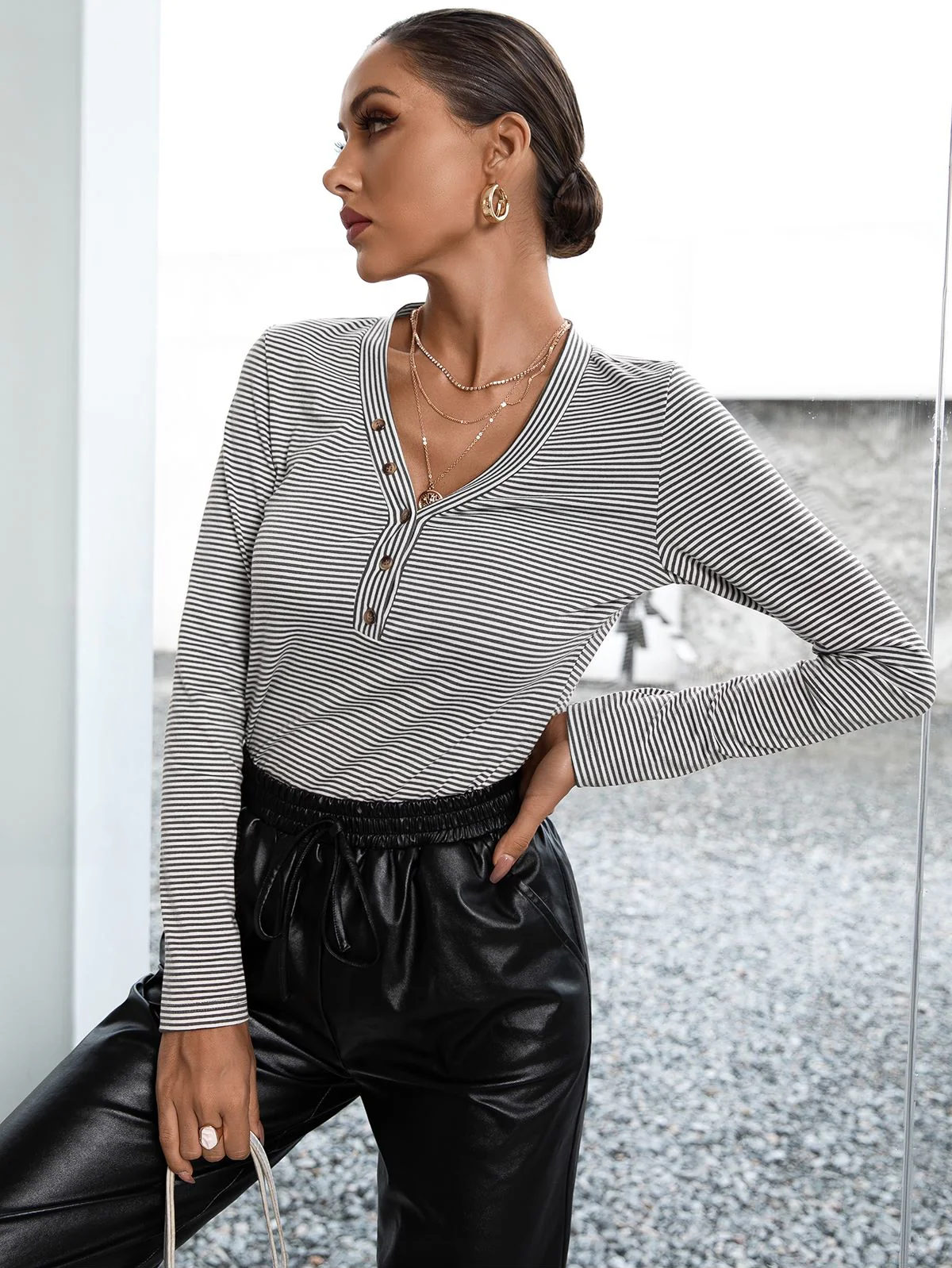 Half Button Striped Top - Image 3