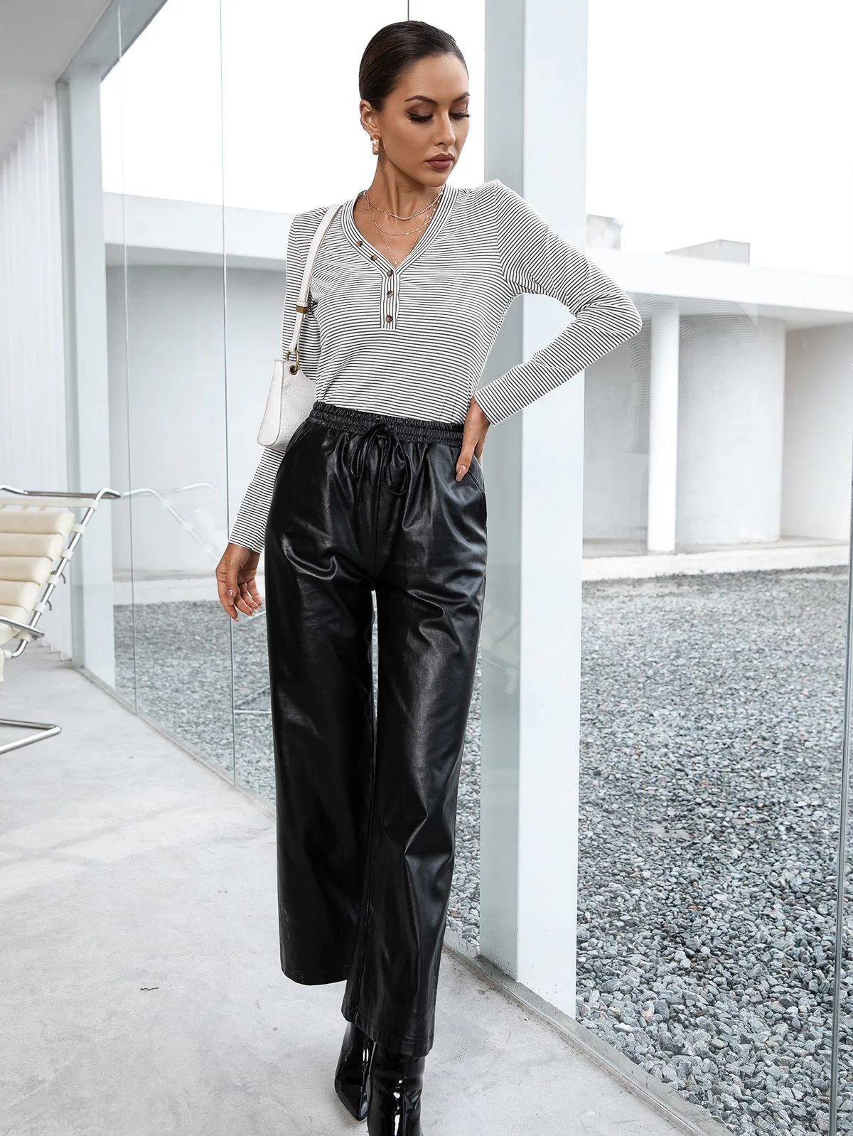 Half Button Striped Top - Image 7