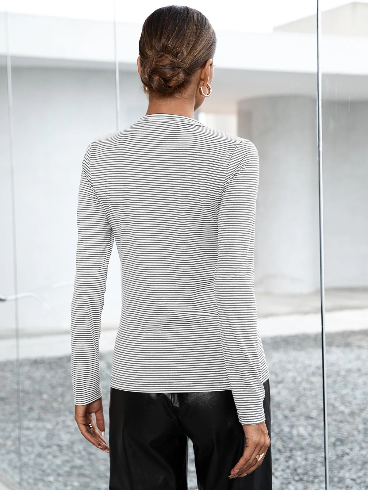 Half Button Striped Top - Image 9