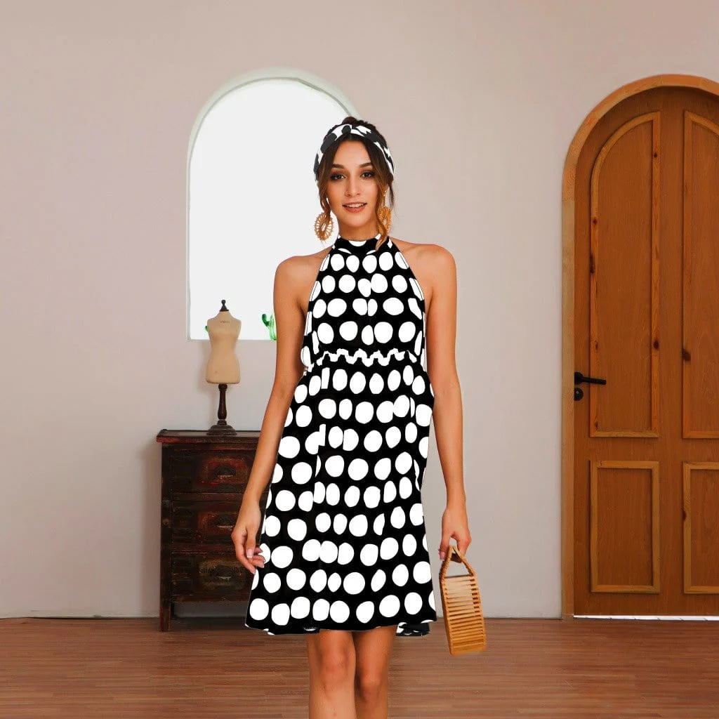Halter Backless Polka Dot Dress - Image 10