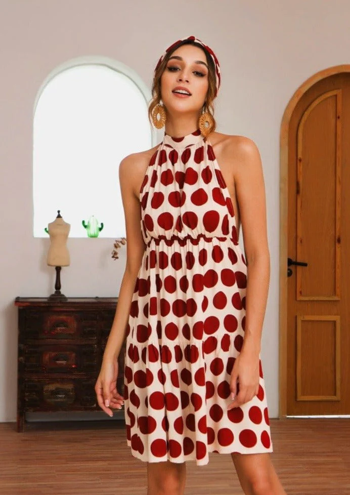 Halter Backless Polka Dot Dress - Image 2
