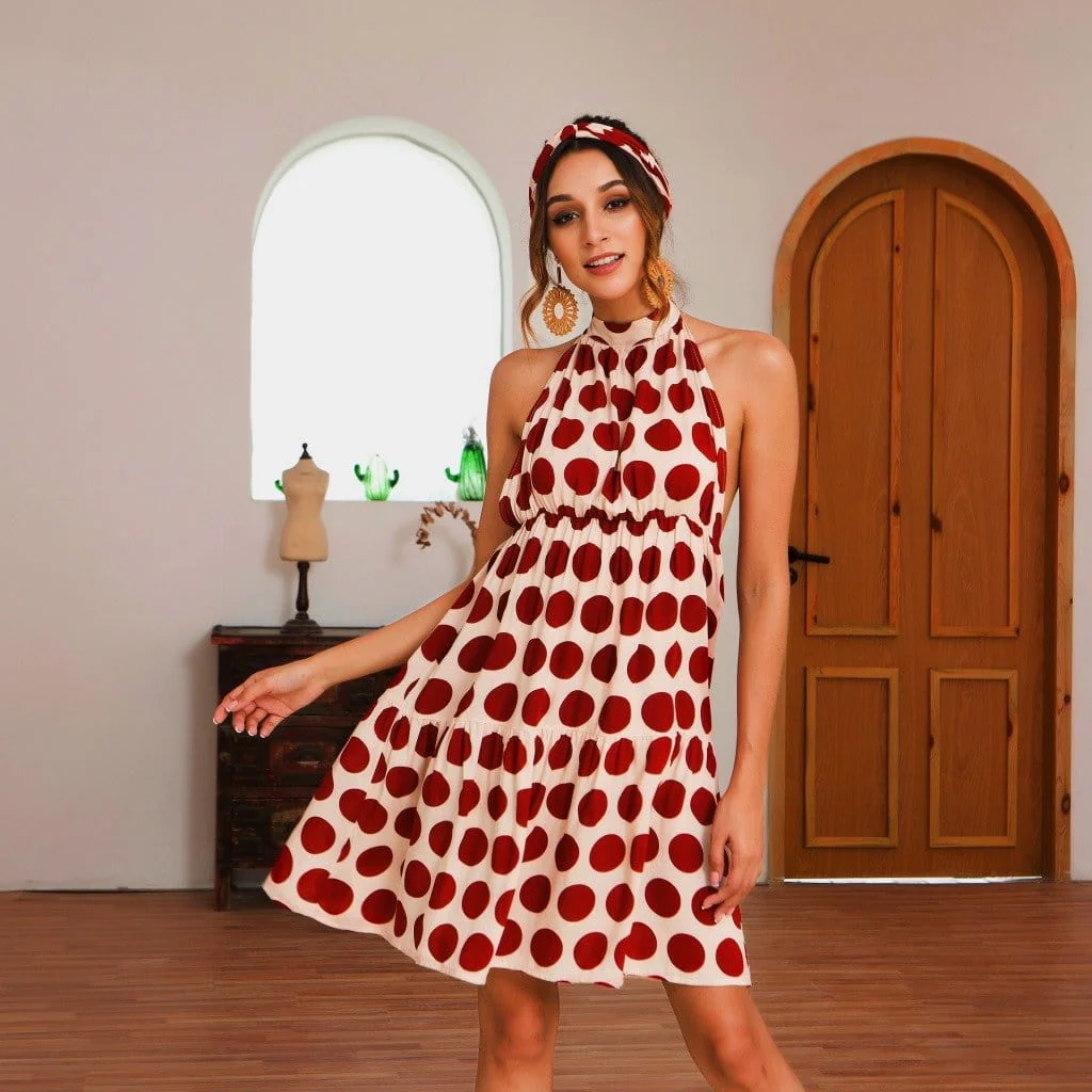 Halter Backless Polka Dot Dress - Image 5