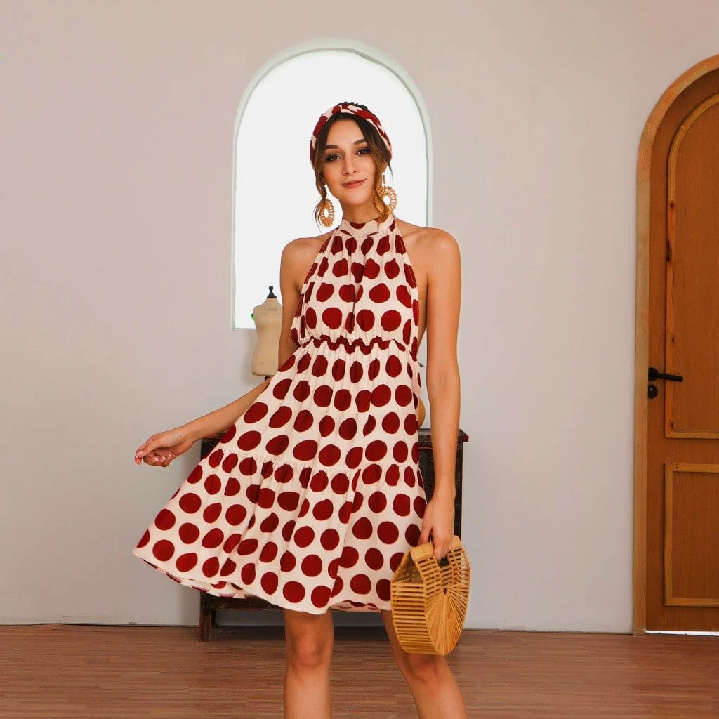 Halter Backless Polka Dot Dress - Image 6