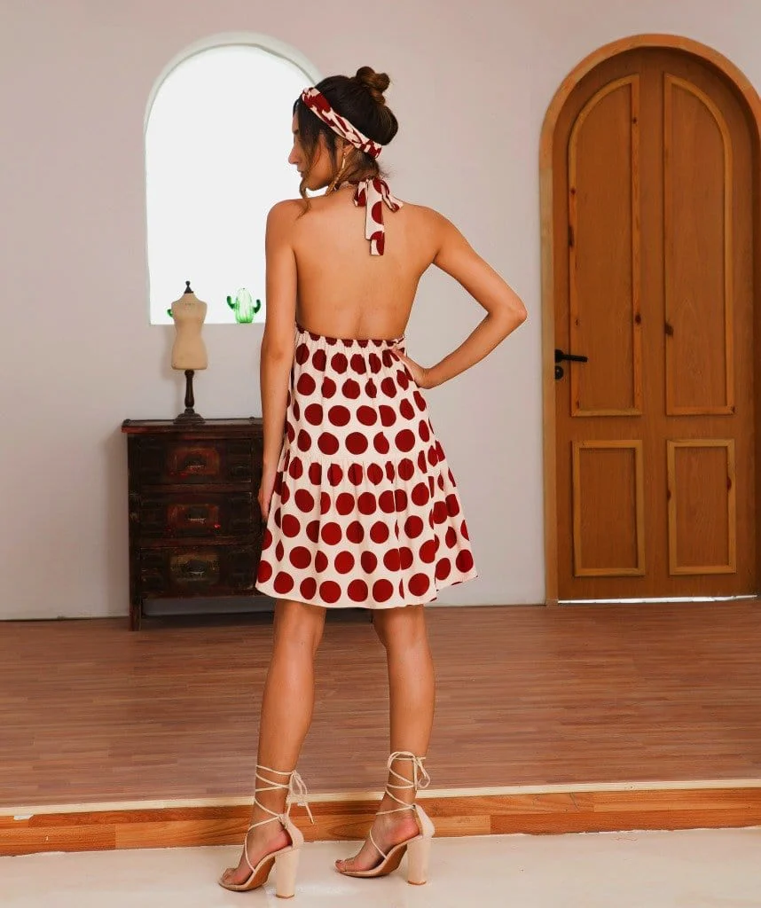 Halter Backless Polka Dot Dress - Image 7