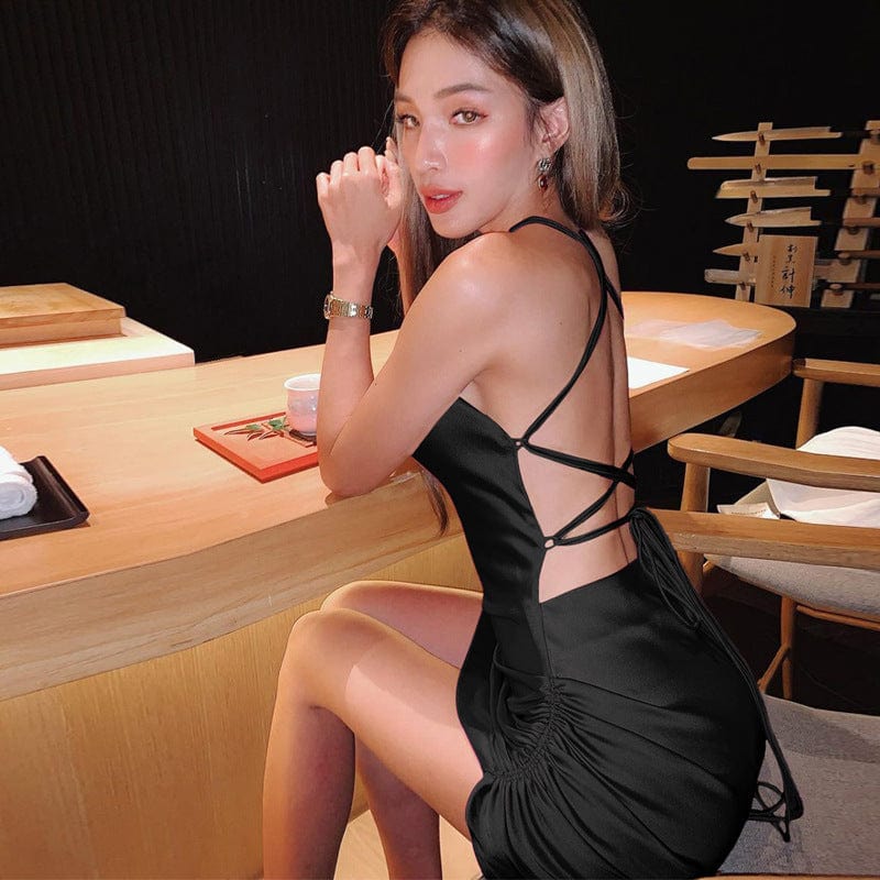 Halter Drawstring Open Back Mini Slip Dress - Image 5