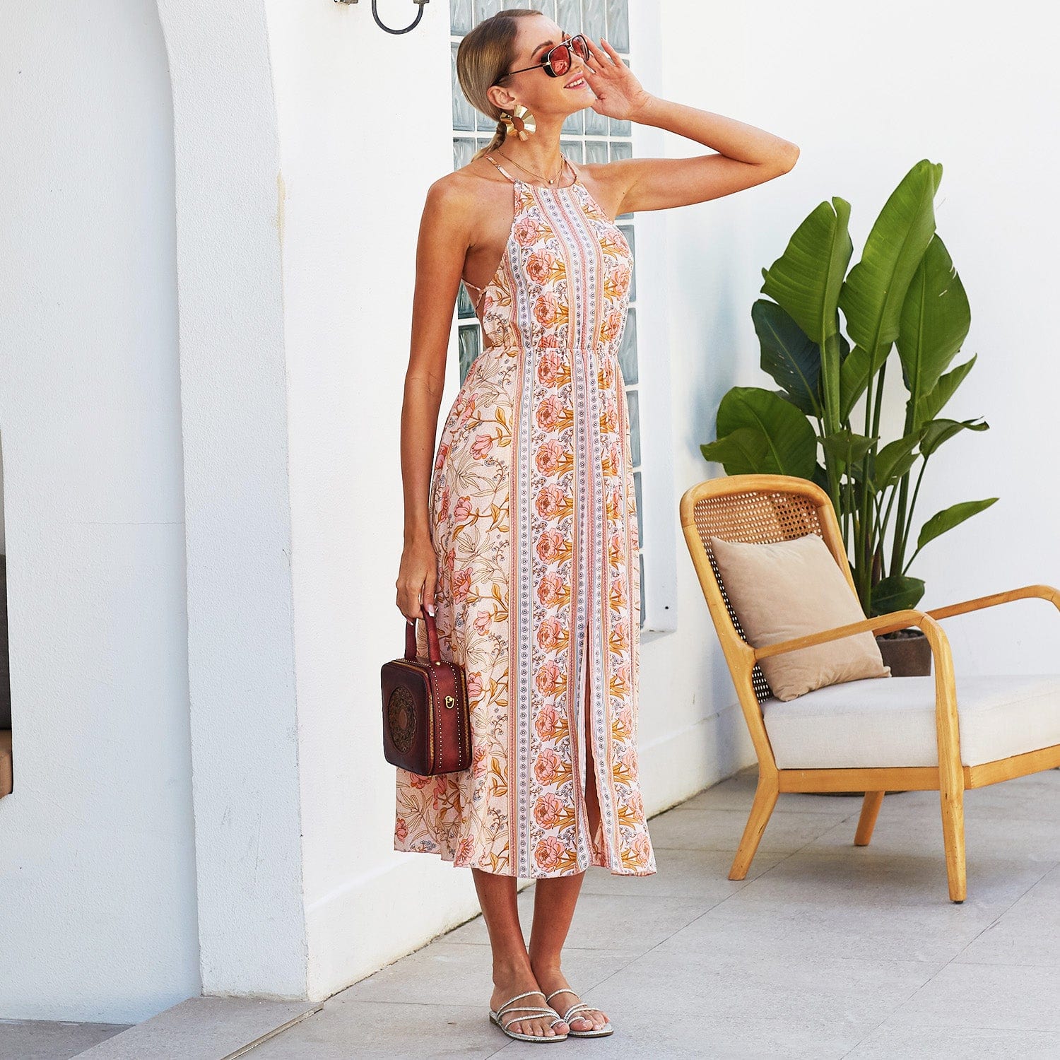 Halter Neck Backless Floral Dress - Image 3