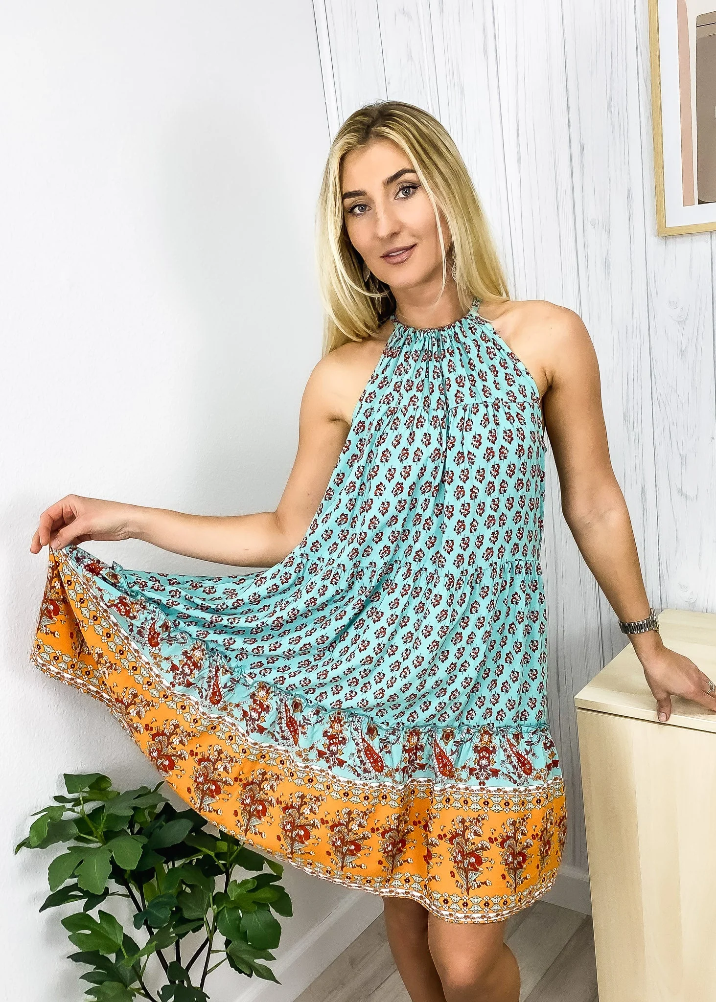 Halter Neck Boho Paisley Tunic Dress - Image 8