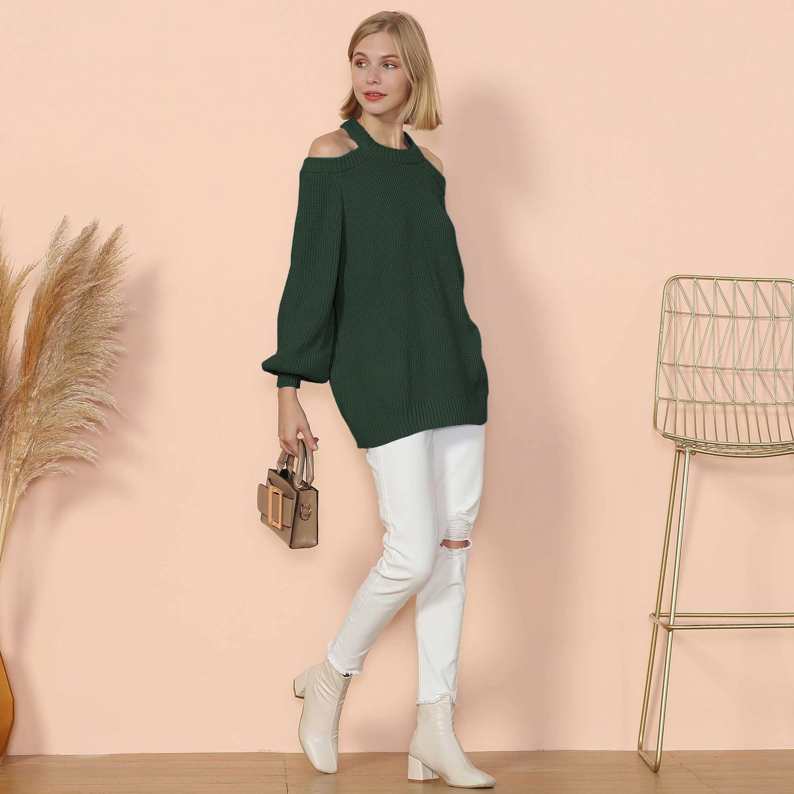 Halter Neck Knitted Semi Backless Pullover - Image 12