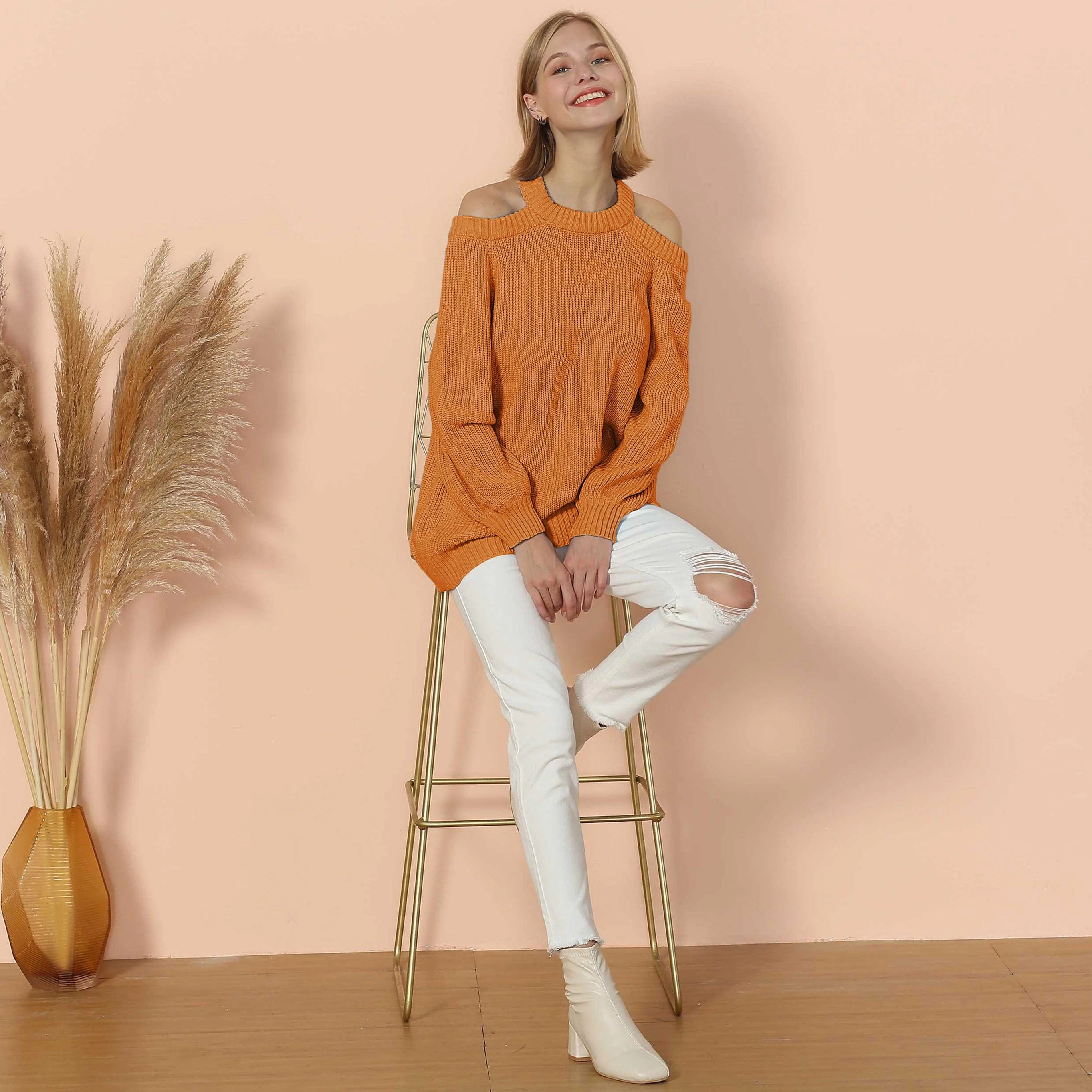 Halter Neck Knitted Semi Backless Pullover - Image 13