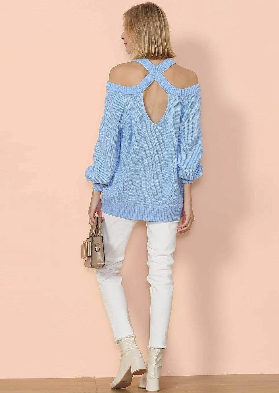 Halter Neck Knitted Semi Backless Pullover - Image 2