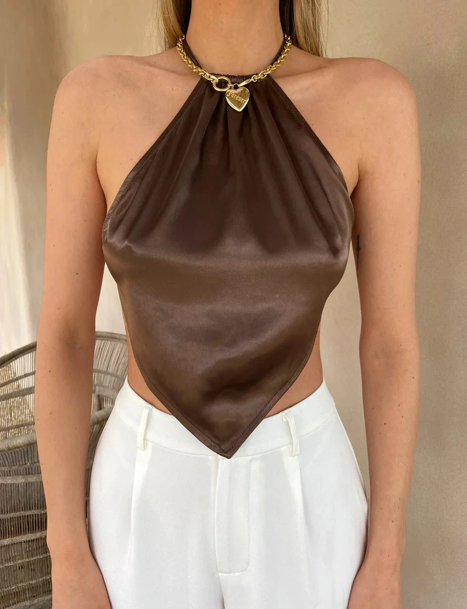 Halter Open Back Bandana Scarf Tie Top - Image 11