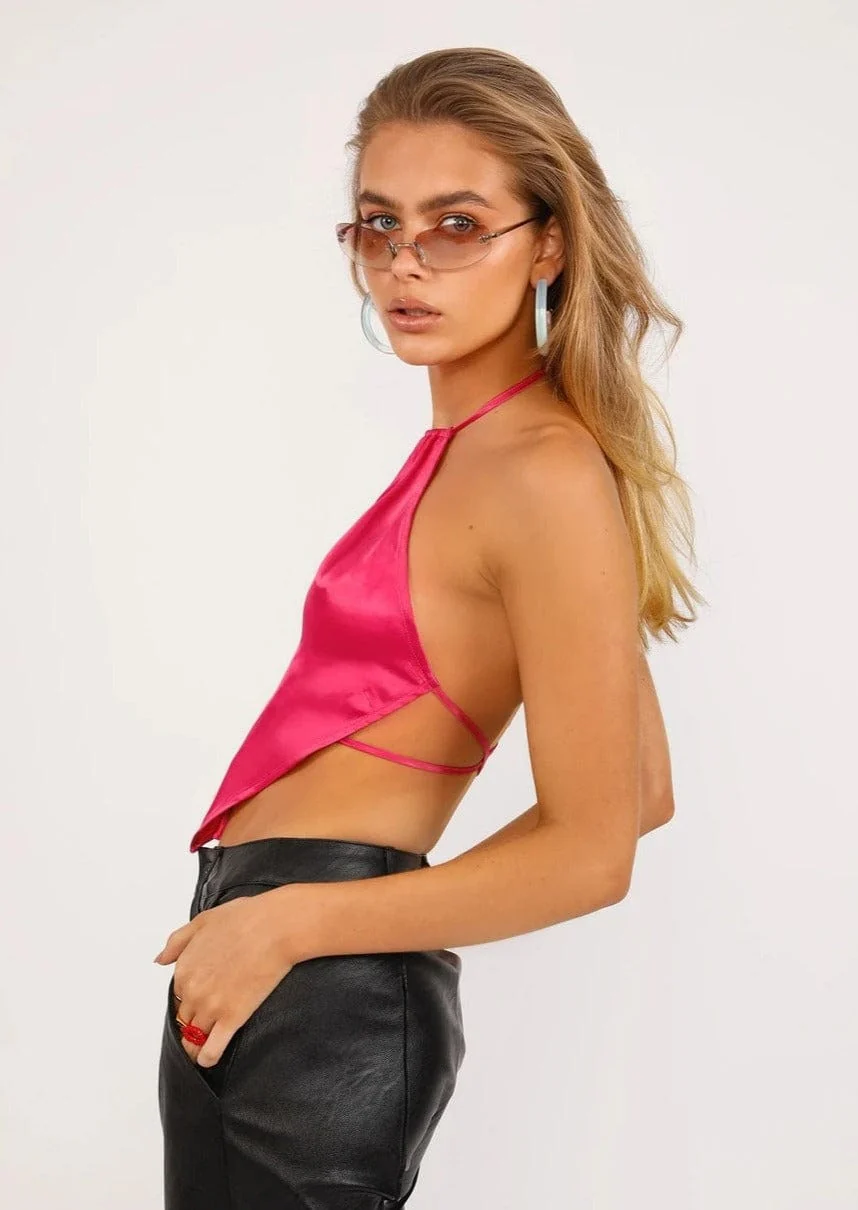 Halter Open Back Bandana Scarf Tie Top - Image 2