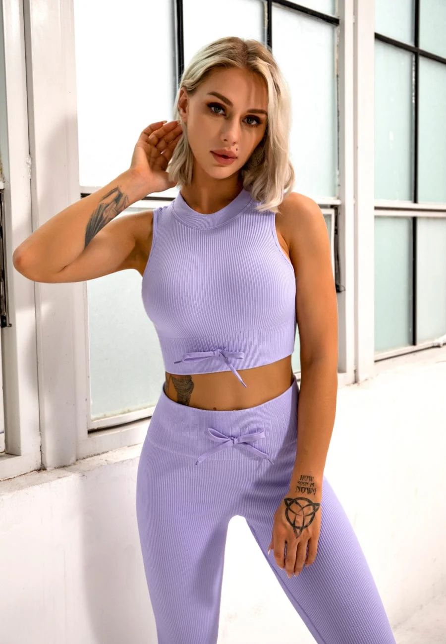 Halter Sports Bra & High Waist Legging Textured Two Piece Set - Image 15