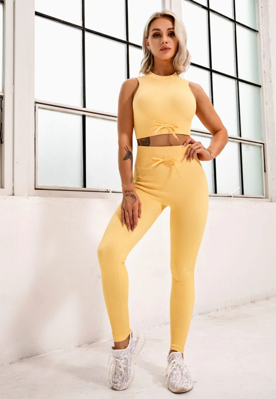 Halter Sports Bra & High Waist Legging Textured Two Piece Set - Image 29