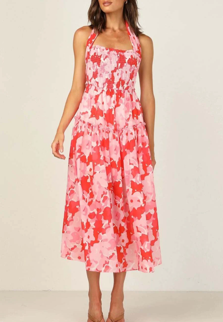 Halter Stretchy Floral Maxi Dress