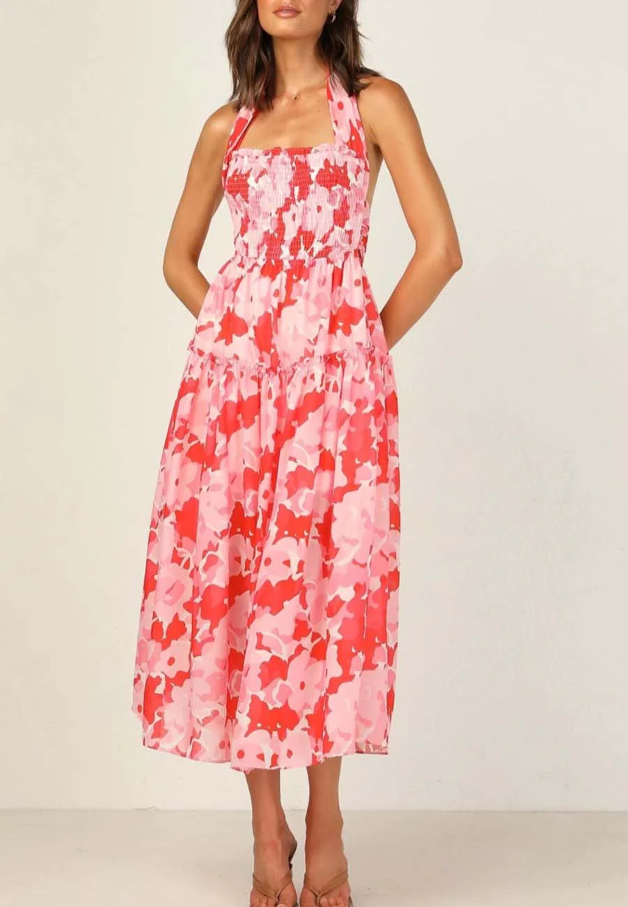 Halter Stretchy Floral Maxi Dress - Image 2