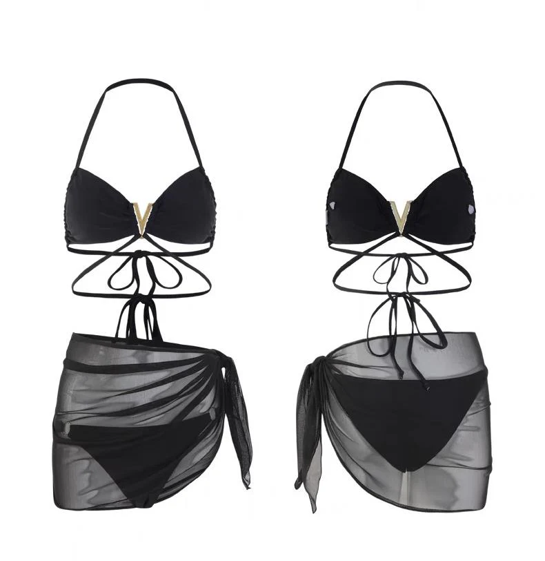 Halter String Triangle Cheeky Bikini Set & Ruched Drawstring Mesh Skirt - Image 4