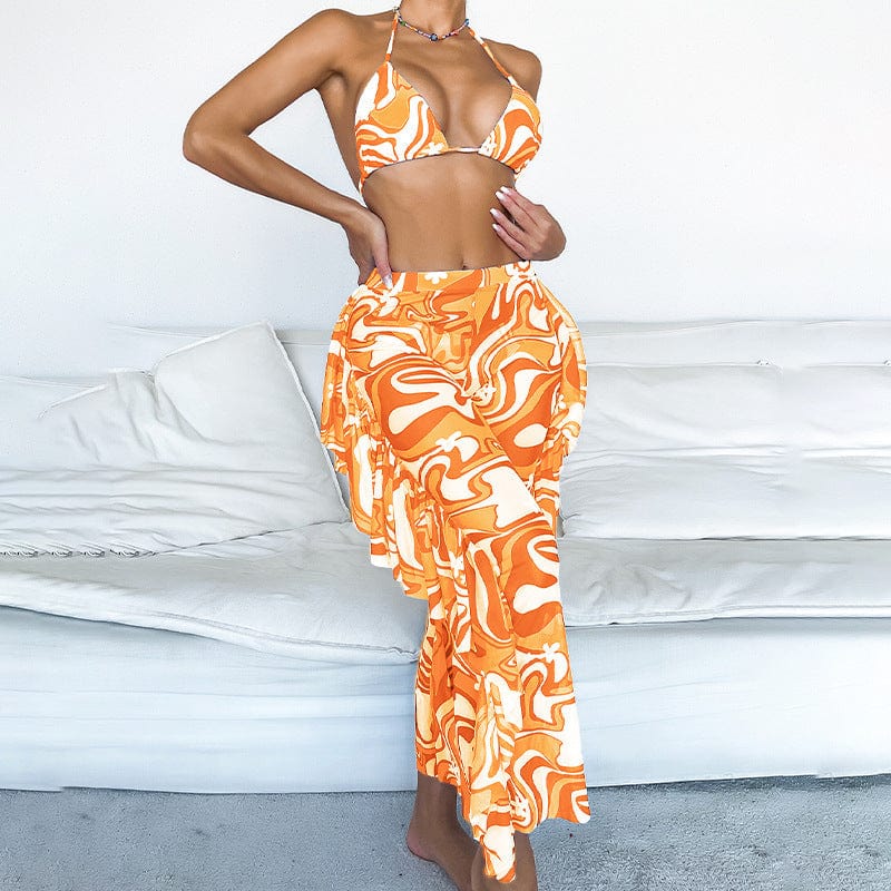 Halter Triangle String Bikini Set & Ruffled Pants - Image 5