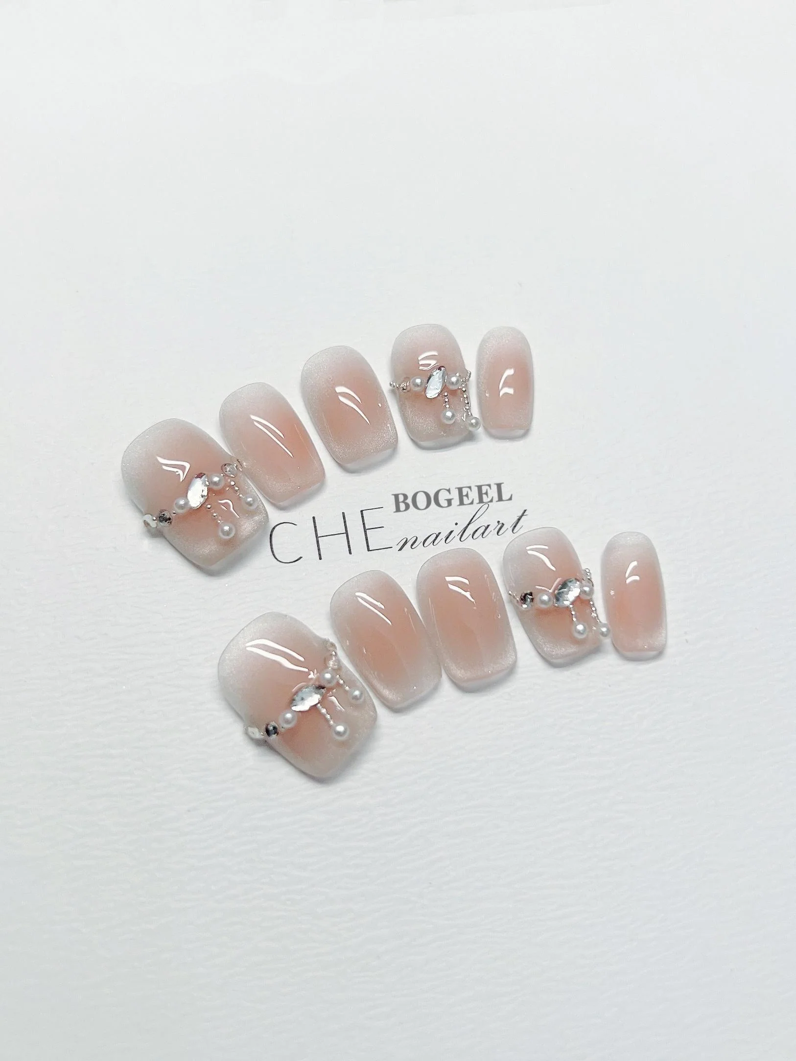 Hand-worn Nail Blush Smudges Rhinestone Short - Image 9