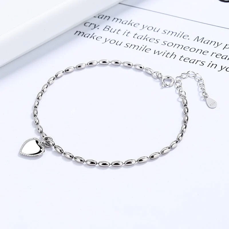 Heart Pendant 925 Sterling Silver Bracelet - Image 2
