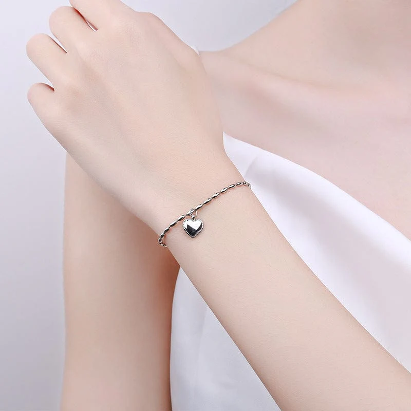Heart Pendant 925 Sterling Silver Bracelet - Image 3