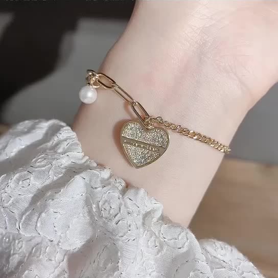 Heart Pendant Asymmetrical Bracelet with Pearl - Image 4