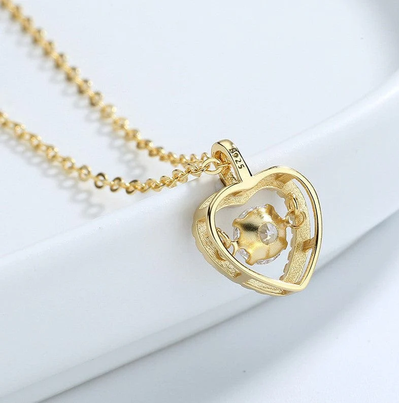 Heart Pendant Spinning Crystal 925 Sterling Silver Necklace - Image 2