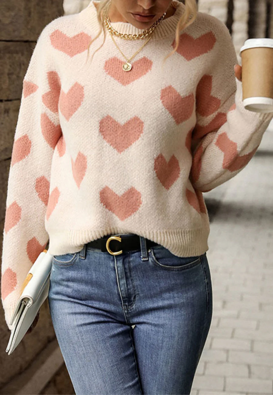 Heart Print Drop Shoulder Sweater - Image 3