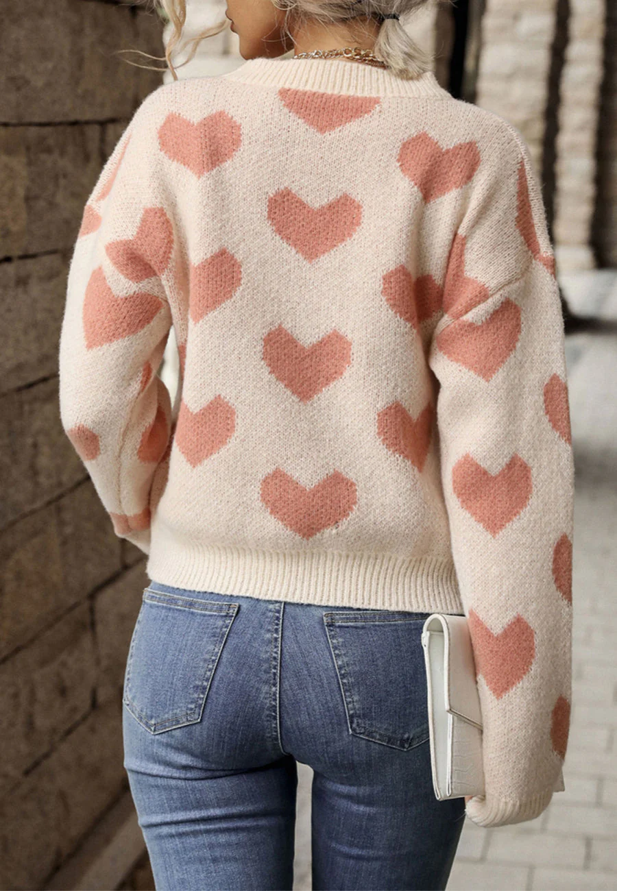 Heart Print Drop Shoulder Sweater - Image 5