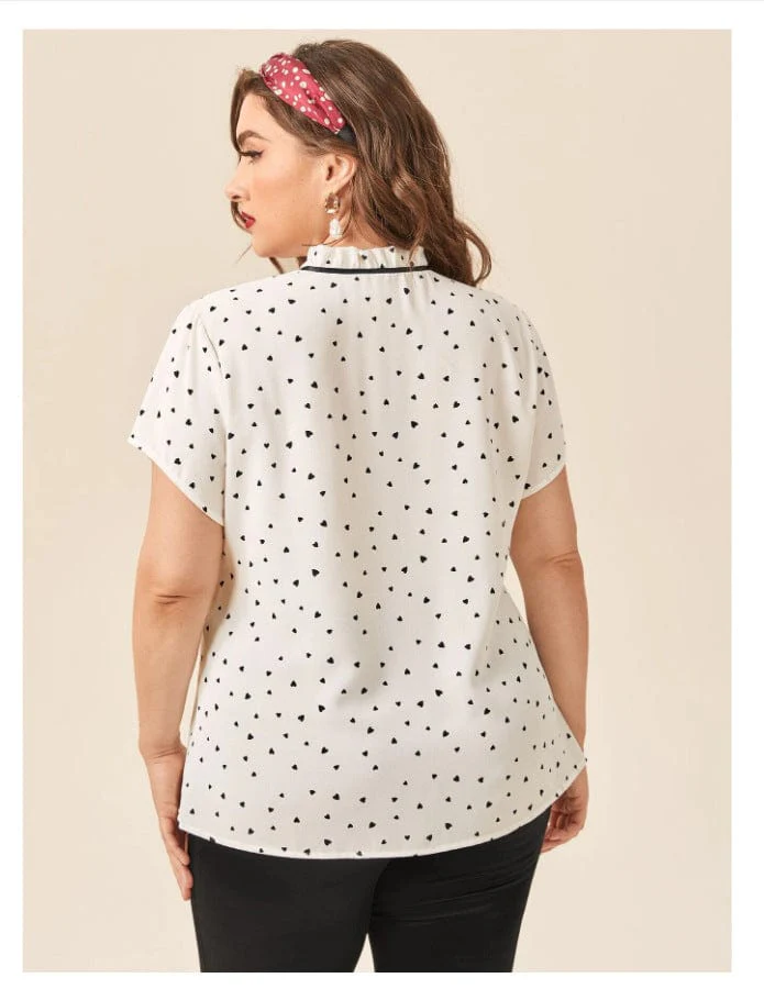 Heart Print Tie Ribbon Blouse - Image 2