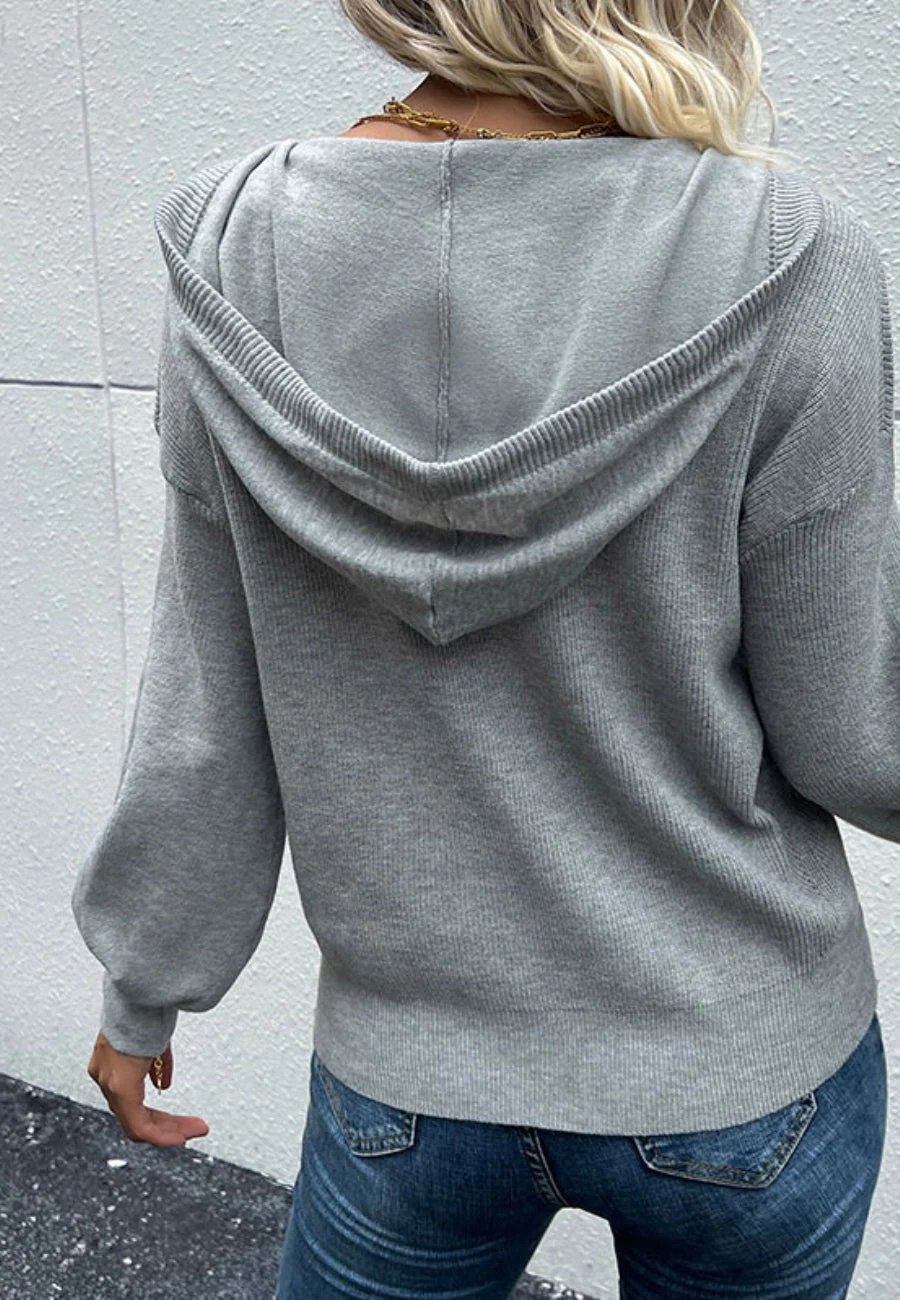 Henley Ribbed Knit Hoodie - Image 4