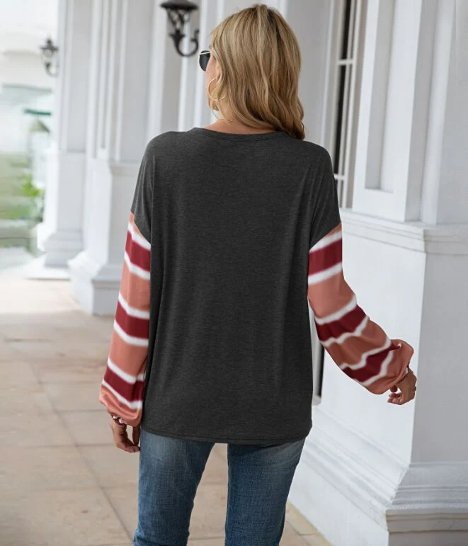 Henley Striped Long Sleeve Top - Image 3