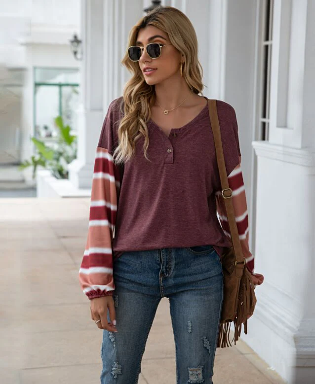 Henley Striped Long Sleeve Top - Image 6