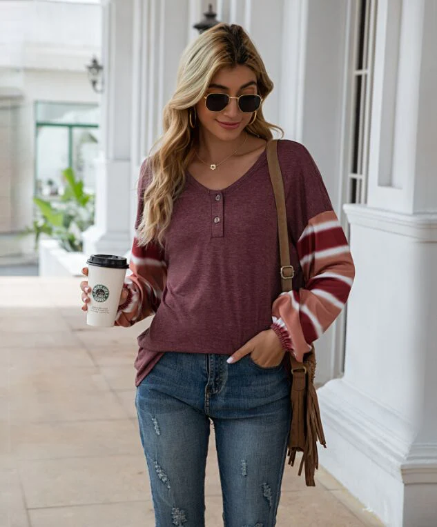 Henley Striped Long Sleeve Top - Image 7