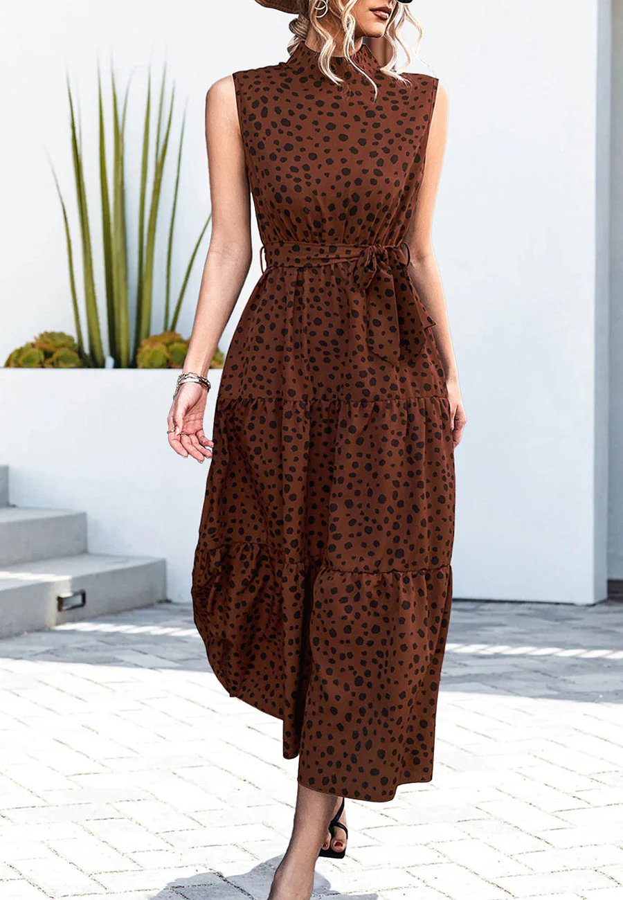 High Neck Cheetah Print Dress - Image 10