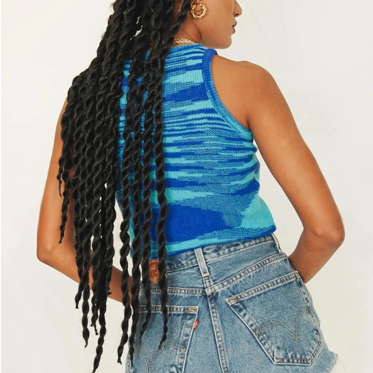 High Neck Contrast Knit Crop Tank - Image 2